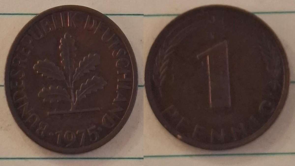 1975 J - Germany - 1 Pfennig - Oak seedling - Demonetised Dec 2001 - Copper clad iron
