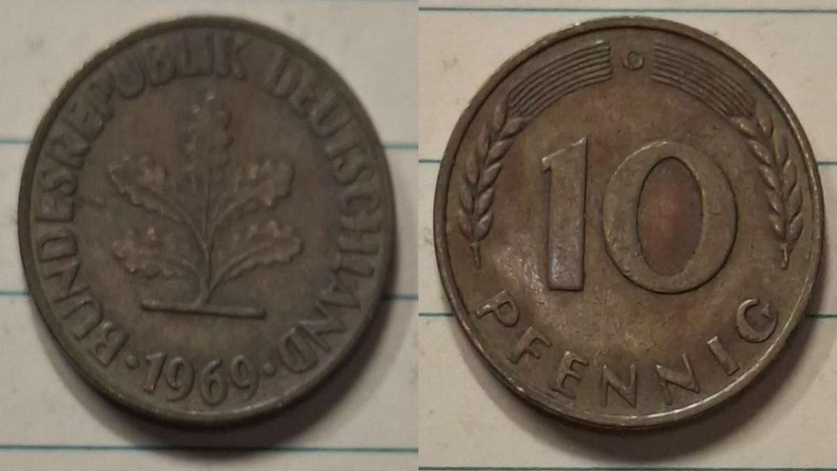 1969 G - Germany - 10 Pfennig - Oak seedling - Demonetised Dec 2001 - Brass clad steel 
