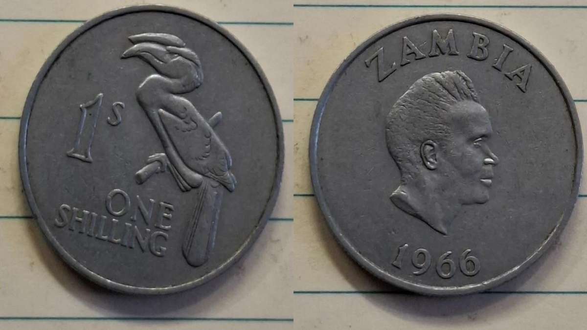 1966 - Zambia - 1 Shilling - Kenneth Kaunda - Demonetised 1968 - Nickel brass