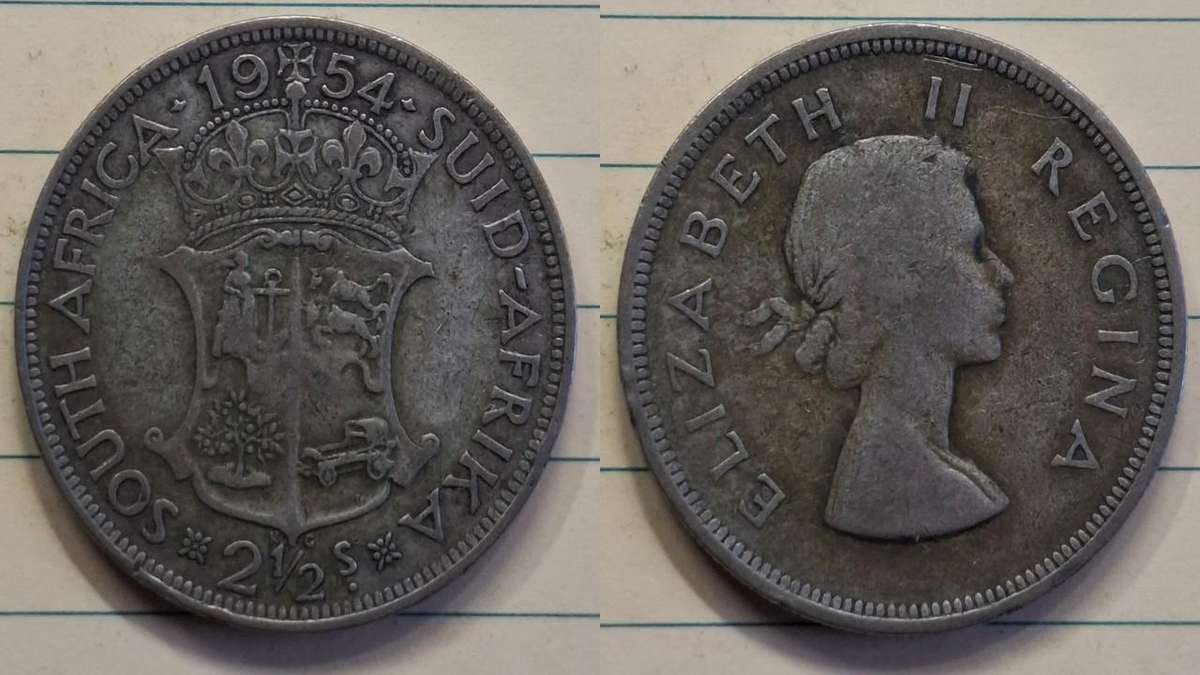 1954 - South Africa - 2½ Shillings - Elizabeth II - Demonetised Mar 1961 - Silver (.500)