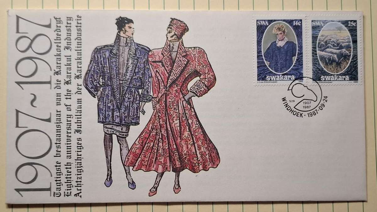 1987 - SWA - First Day Cover with Insert - 80th Anniversary of the Karakul Industry -  Postmark Wind