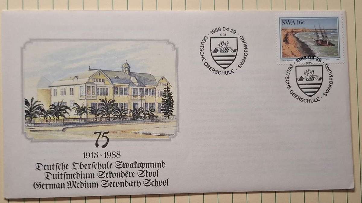 1988 - SWA - First Day Cover with Insert - 75th Anniversary German Medium Secondary School -  Postma