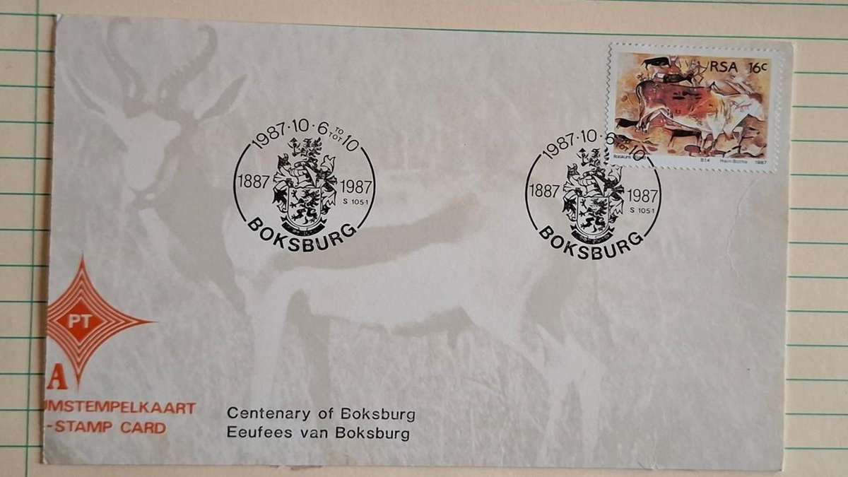 1987 - RSA - Date-stamp card - Centenary of Boksburg -  Postmark Boksburg