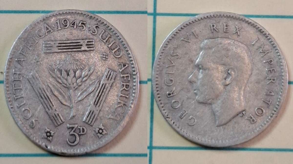 1945 - South Africa - 3 Pence  - George VI - Demonetised Yes - Mar 1961 - Silver (.800)