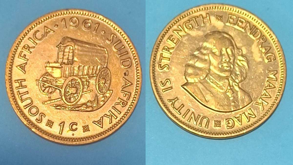 1961 - South Africa - 1 Cent -  AU/UNC - Jan van Riebeeck - Demonetised - Yes - Brass