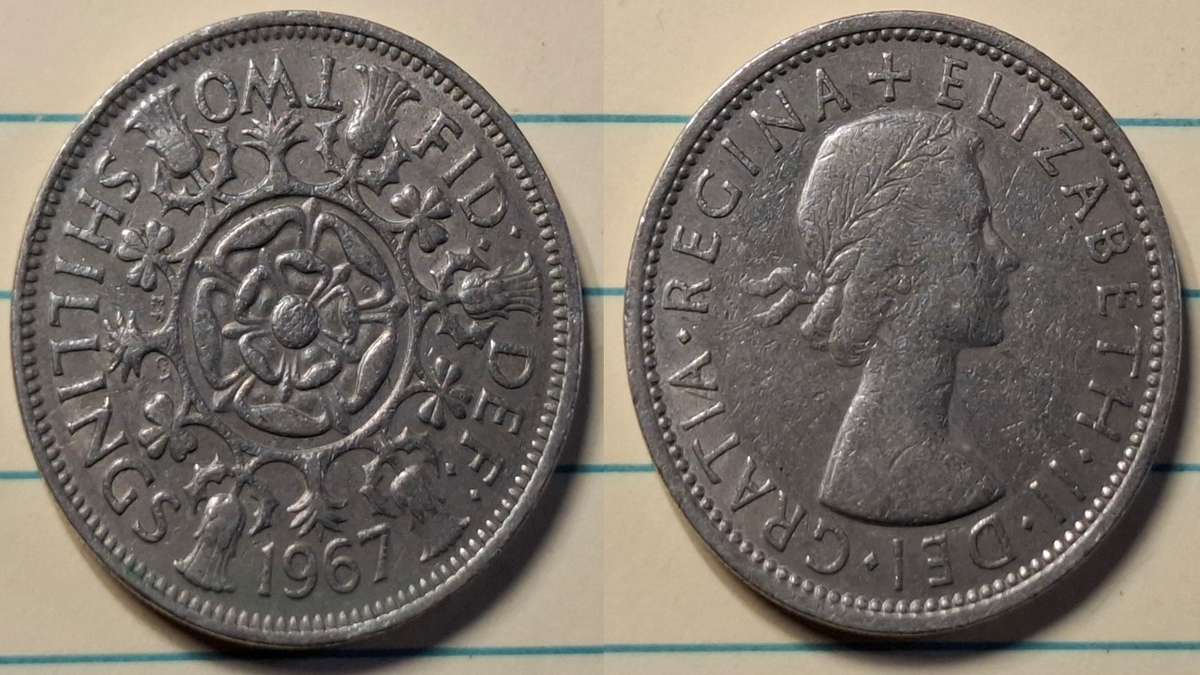 1967 - UK - 2 Shilling - Elizabeth II - Demonetised June 1993 - Copper-nickel