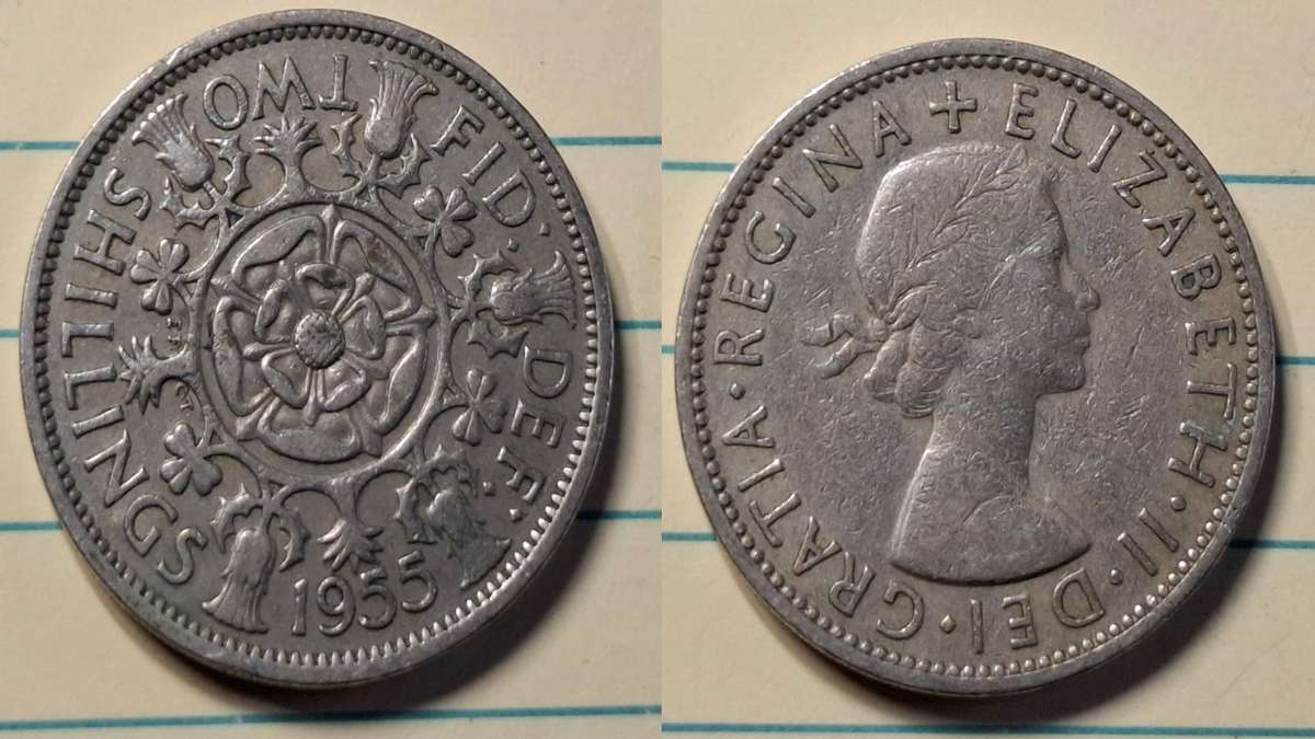 1955 - UK - 2 Shilling - Elizabeth II - Demonetised June 1993 - Copper-nickel