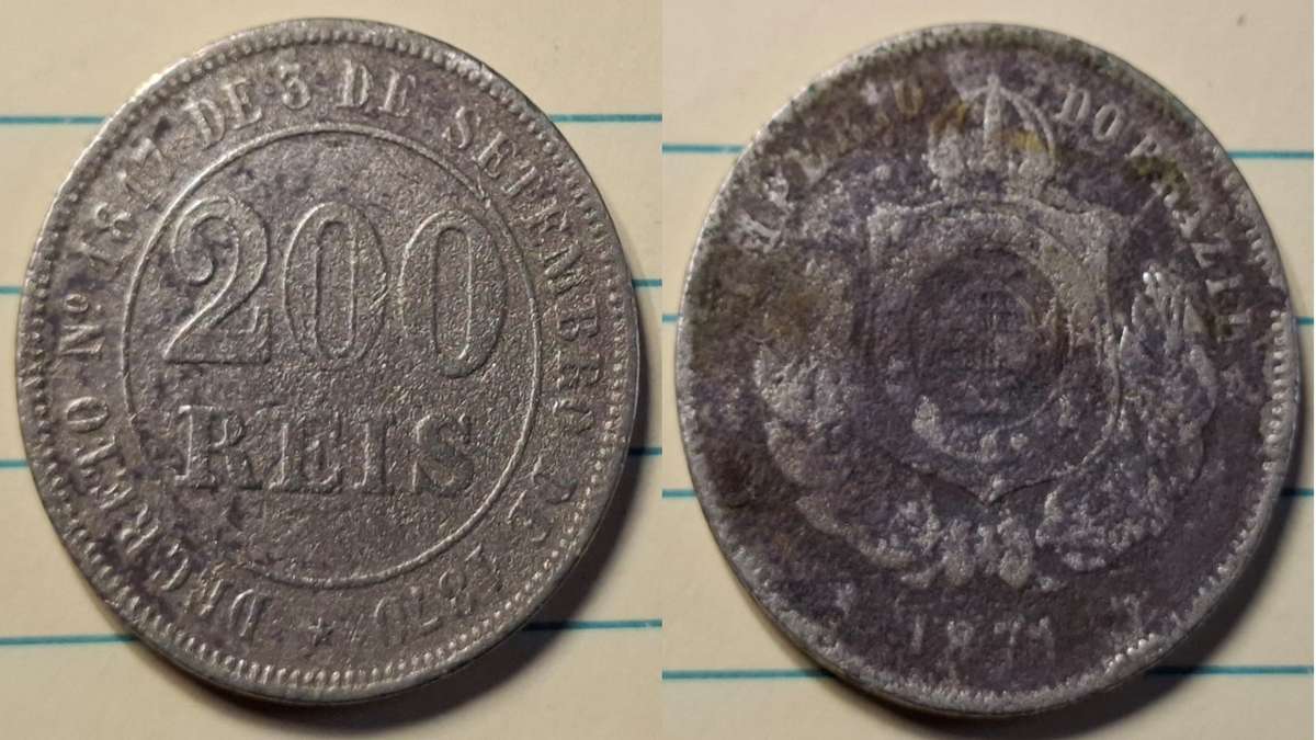 1871 - Brazil - 200 Reis - DECRETO N°1817 DE 3 DE SETEMBRO DE 1870 - Demonetised Yes - Copper-nickel
