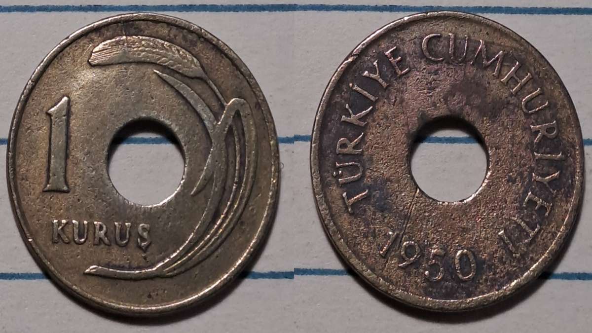 1950 - Turkey  - 1 Kuruş - Demonetised - Yes  - Brass