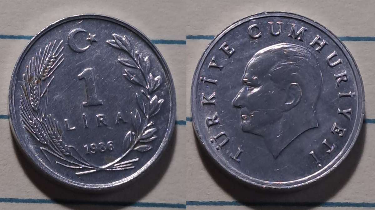 1986 - Turkey  - 1 Lira - Demonetised - Yes  - Aluminium