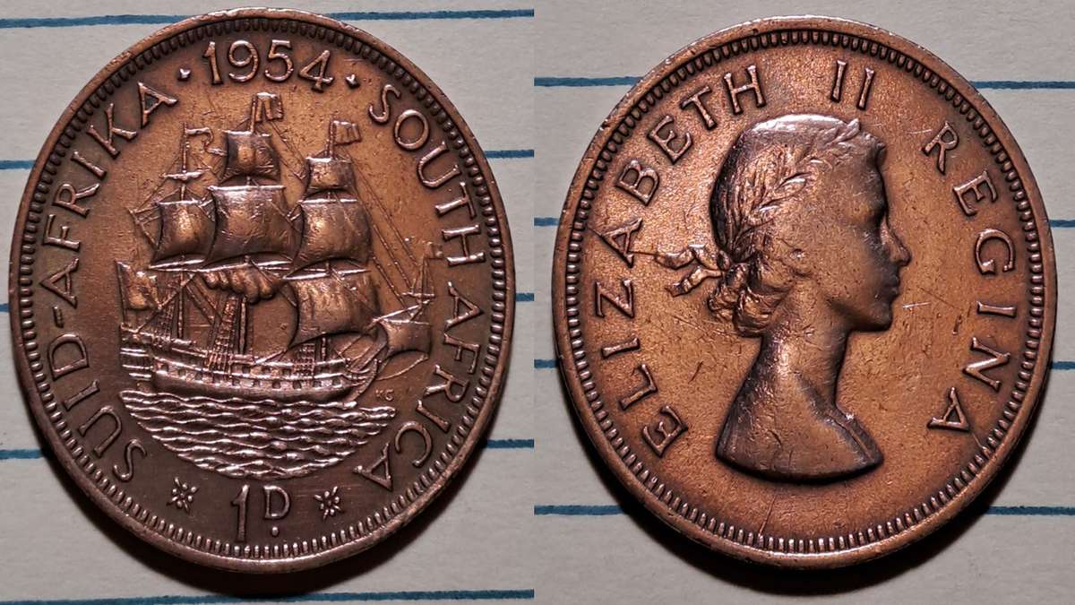 1954 - South Africa/Suid Afrika  - 1 Penny - Elizabeth II  - Demonetised - Mar 1961  - Cleaned - Bro