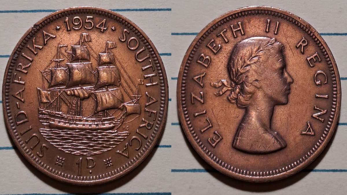 1954 - South Africa/Suid Afrika  - 1 Penny - Elizabeth II  - Demonetised - Mar 1961  - Cleaned - Bro