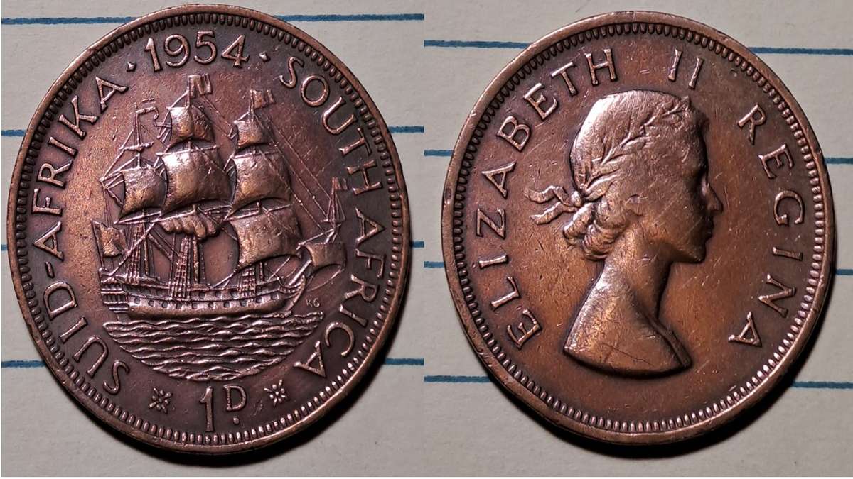 1954 - South Africa/Suid Afrika  - 1 Penny - Elizabeth II  - Demonetised - Mar 1961  - Cleaned - Bro