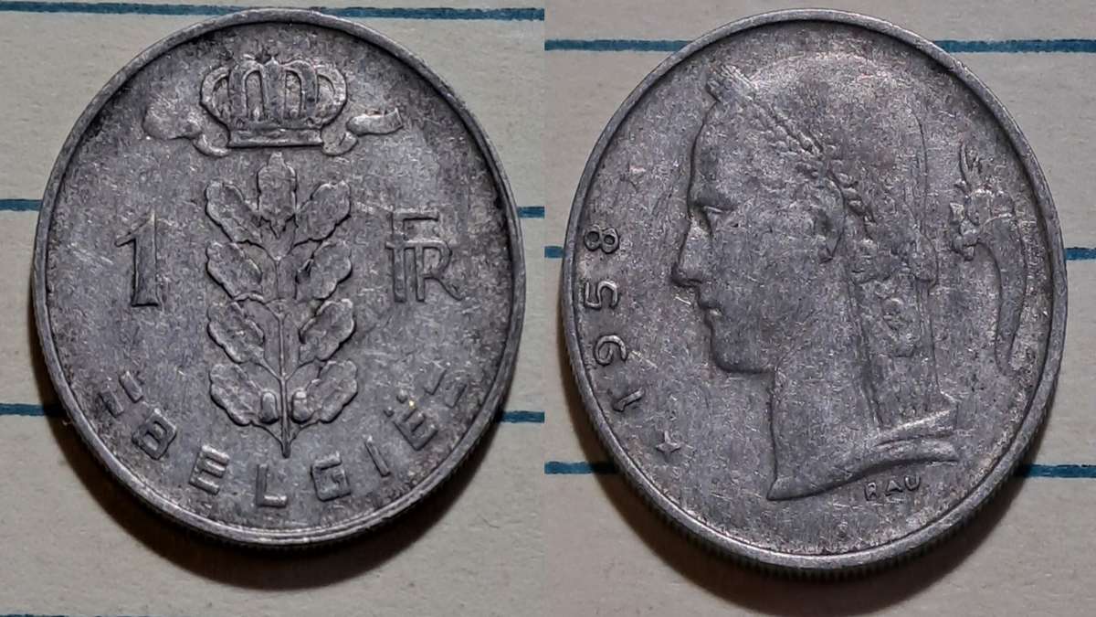 1958 - Belgium  - 1 Franc - Demonetised -Mar 1998  - Copper-nickel