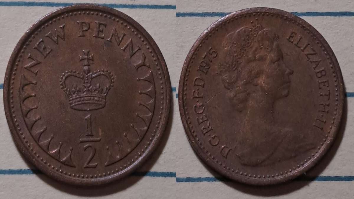 1975 - UK - ½ New Penny - Elizabeth II -   Demonetised - Dec 1984 - Bronze