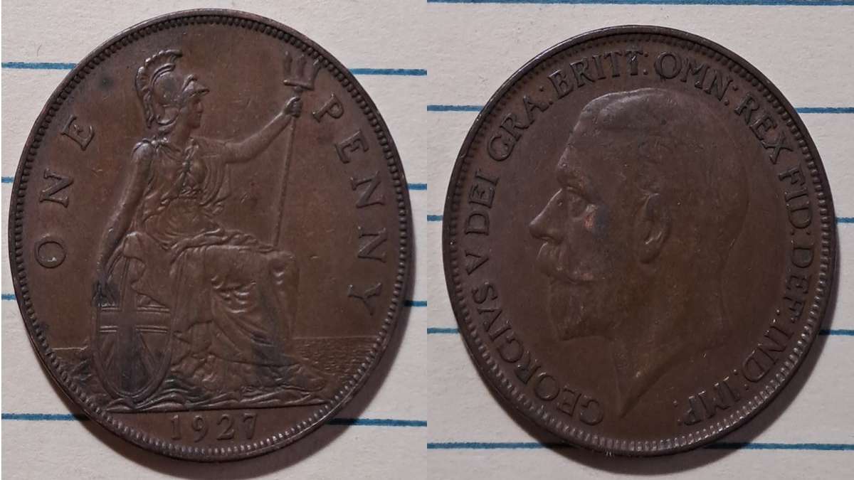 1927 - UK -  1 Penny - George V -  Demonetised - Aug 1971  - Bronze