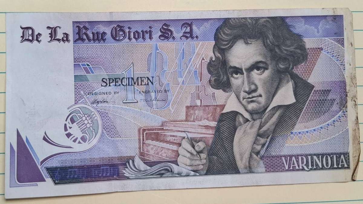 De La Rue Giori  -  -  Specimen Test Note Beethoven Varinota CFU -  -  -
