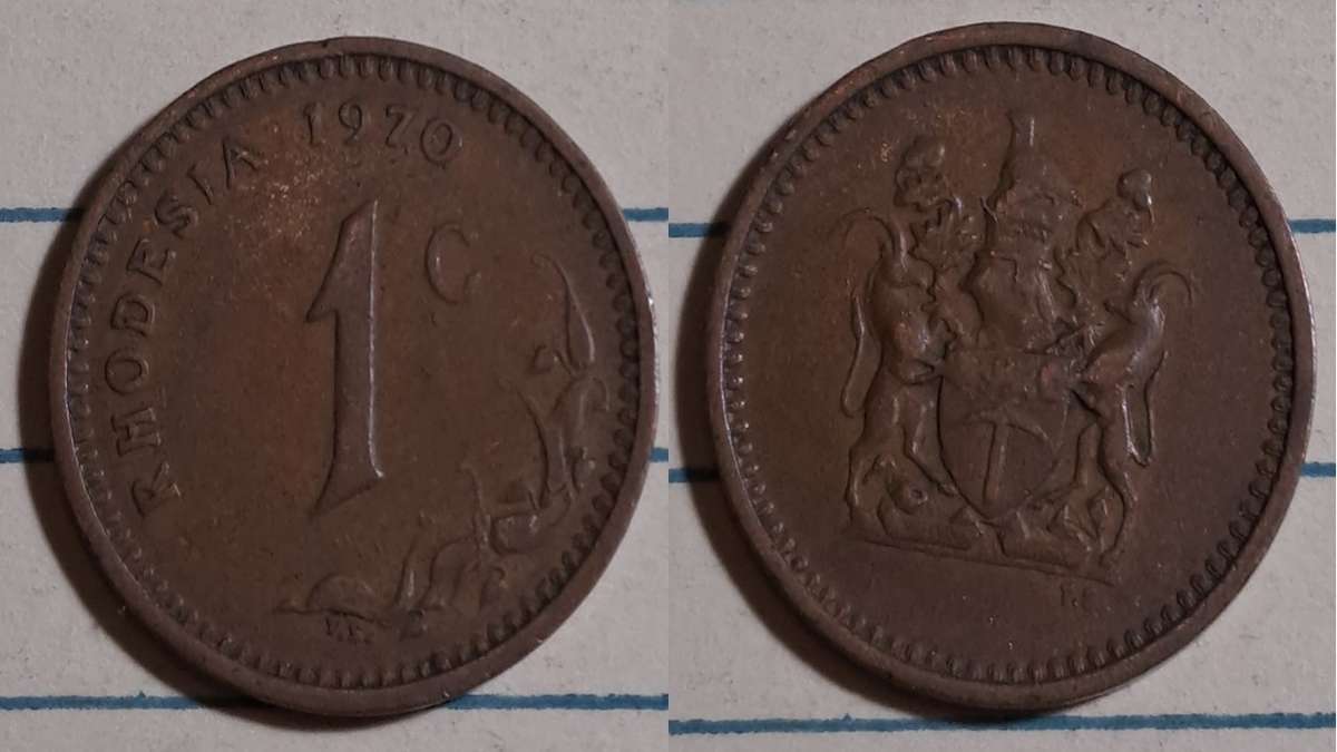 1970 - Rhodesia -  1 Cent - Demonetised - Yes - Bronze