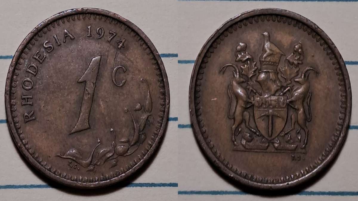 1974 - Rhodesia -  1 Cent - Demonetised - Yes - Bronze