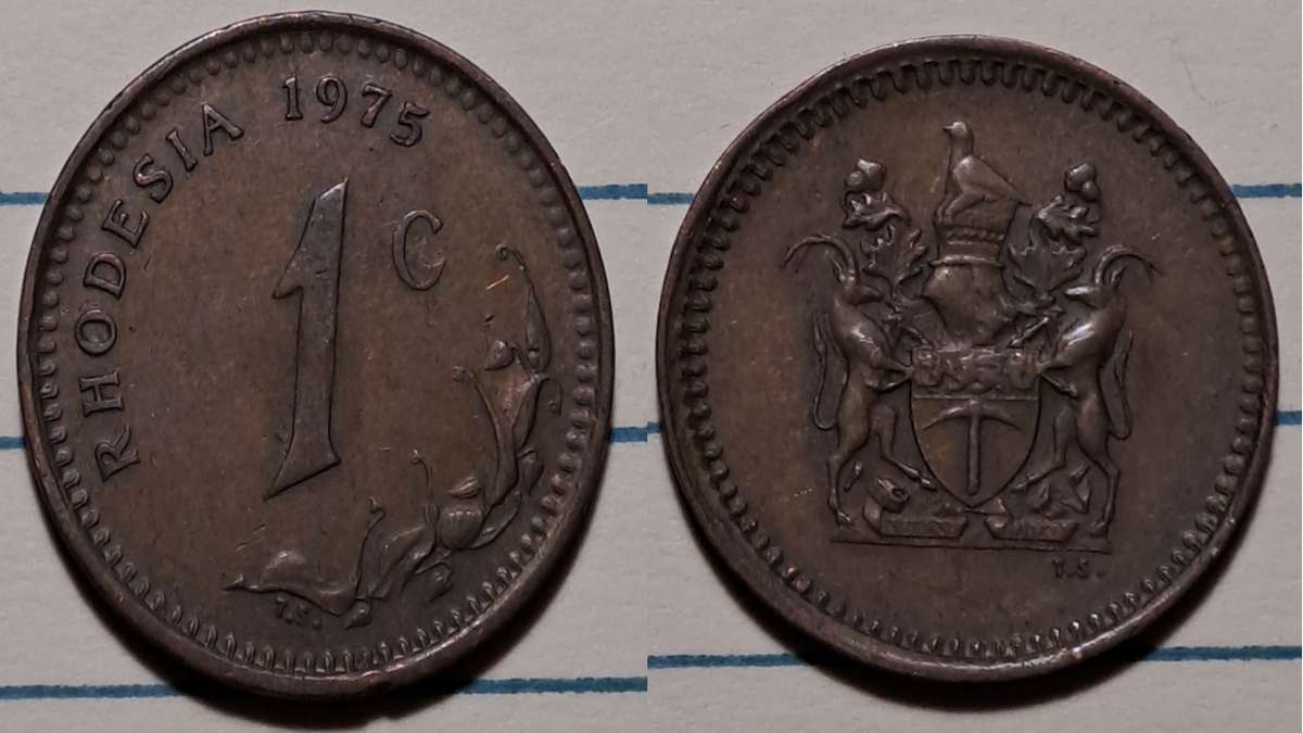 1975 - Rhodesia -  1 Cent - Demonetised - Yes - Bronze