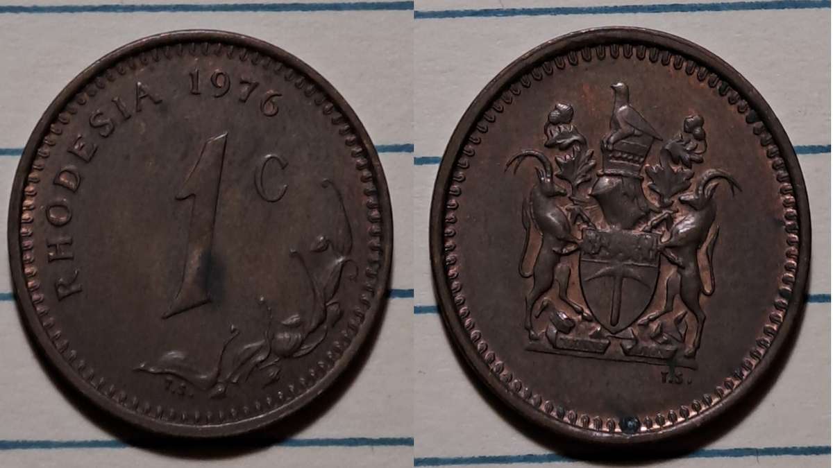 1976 - Rhodesia -  1 Cent - Demonetised - Yes - Bronze