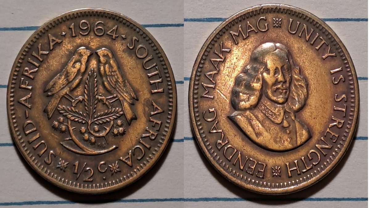 Half Cent 1964 South Africa Cent Cleaned Jan Van Riebeeck half-cent-1964-south-africa-cent-cleaned-jan-van-riebeeck