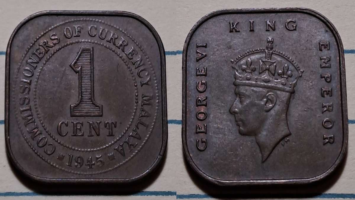 1945 - Malaysia - 1 Cent - George VI small type  - Demonetised - Yes -  Bronze