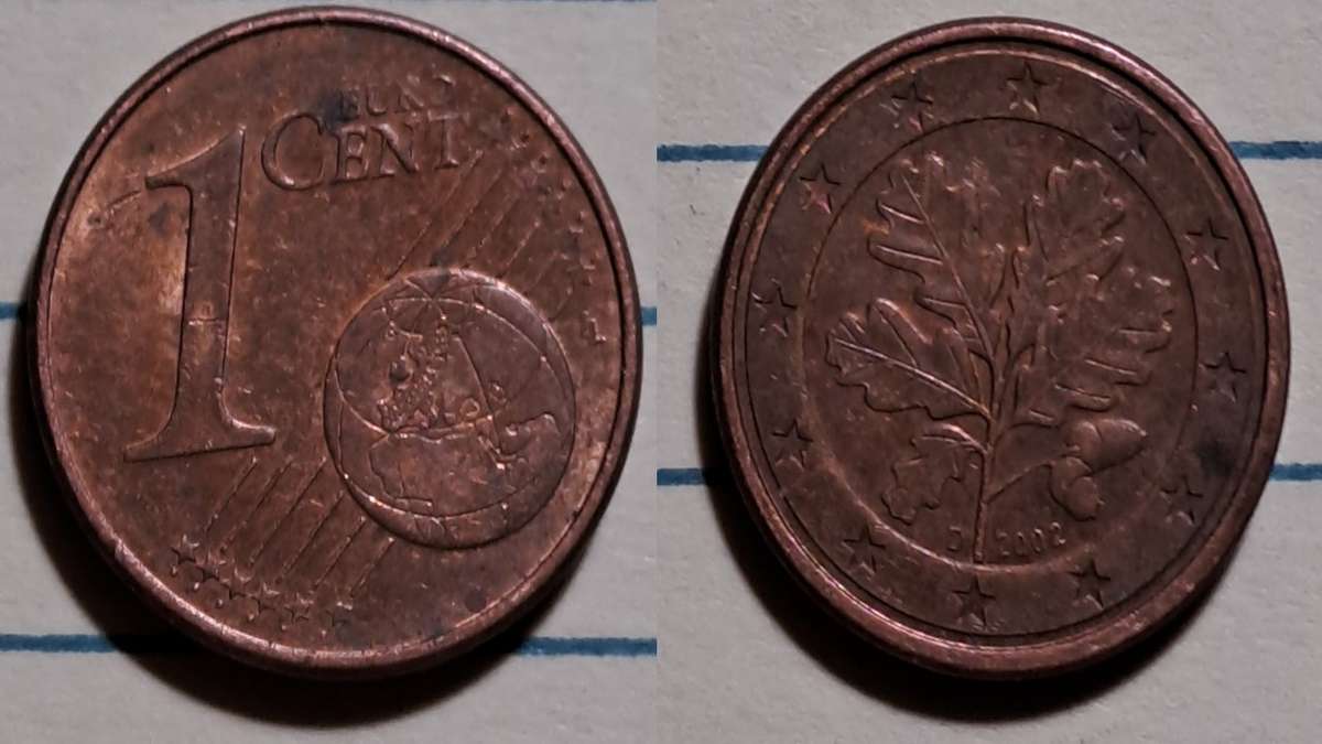 2002 D - Germany  - 1 Euro Cent -  Demonetised - No  - Copper plated steel