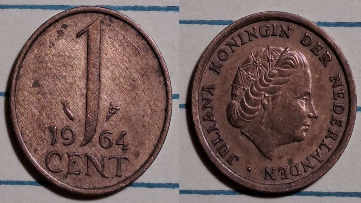 1964 - Netherlands  - 1 Cent - Juliana -  Demonetised - 1987  -Bronze
