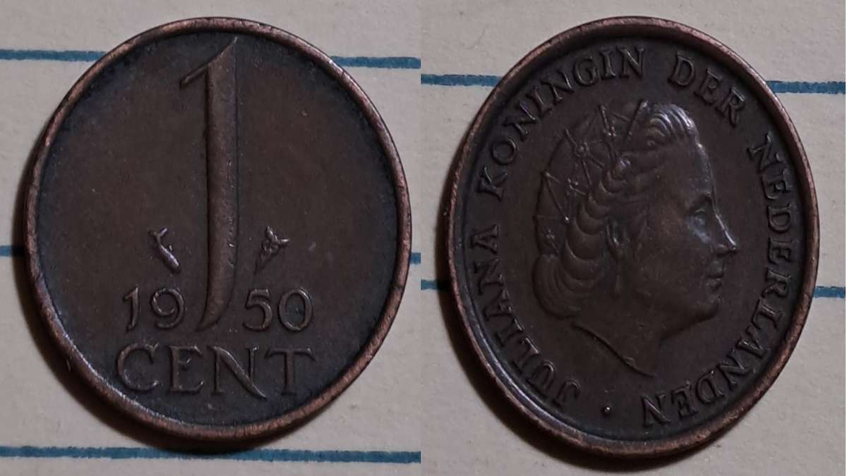 1950 - Netherlands  - 1 Cent - Juliana -  Demonetised - 1987  -Bronze