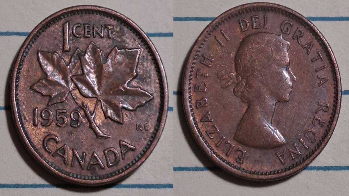 1959 - Canada  - 1 Cent - Demonetised - No  - Bronze