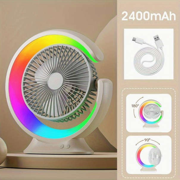 Multi-Colour Rechargeable Desktop Fan - LED Ambient Lighting
