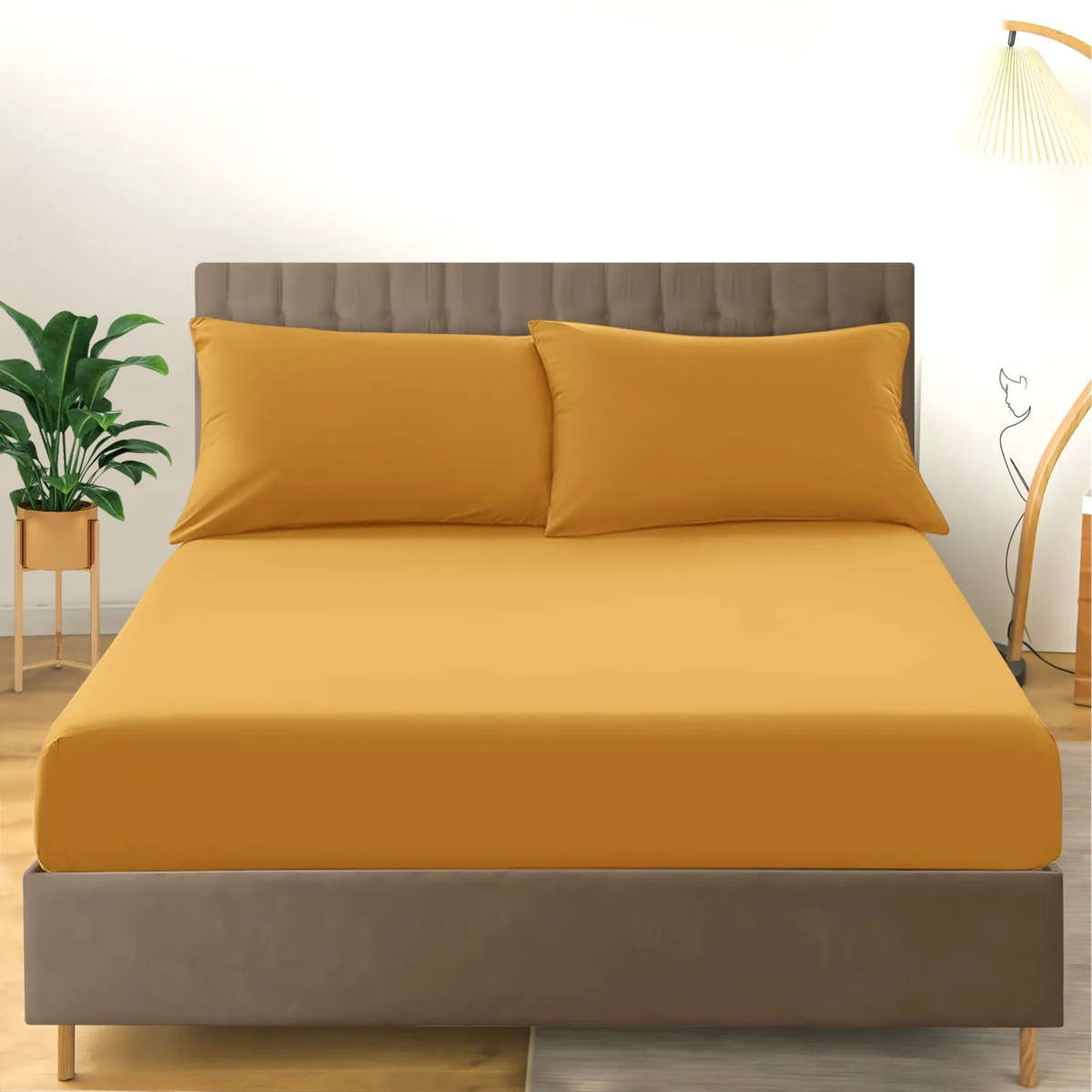 Queen Size Microfibre Fitted Sheet - Mustard