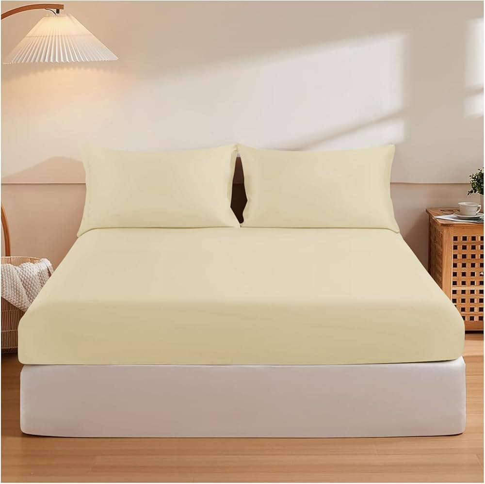 Queen Size Microfibre Fitted Sheet - Cream
