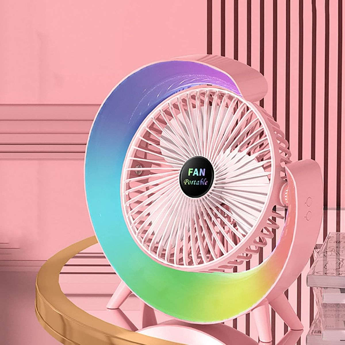 Multi-Colour Rechargeable Desktop Fan - LED Ambient Lighting