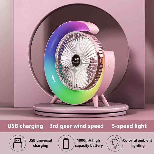 Multi-Colour Rechargeable Desktop Fan - LED Ambient Lighting