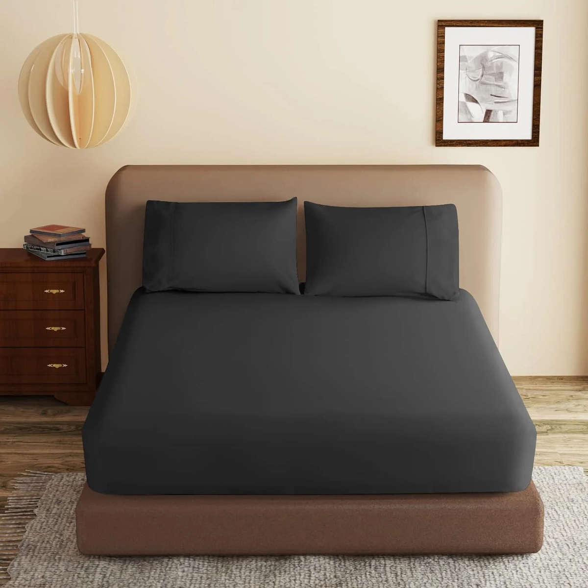 Queen Fitted Sheet & Pillowcase Set! - Black