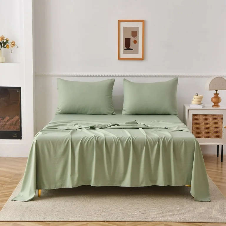 Queen Size Microfibre Fitted Sheet - Light Sage