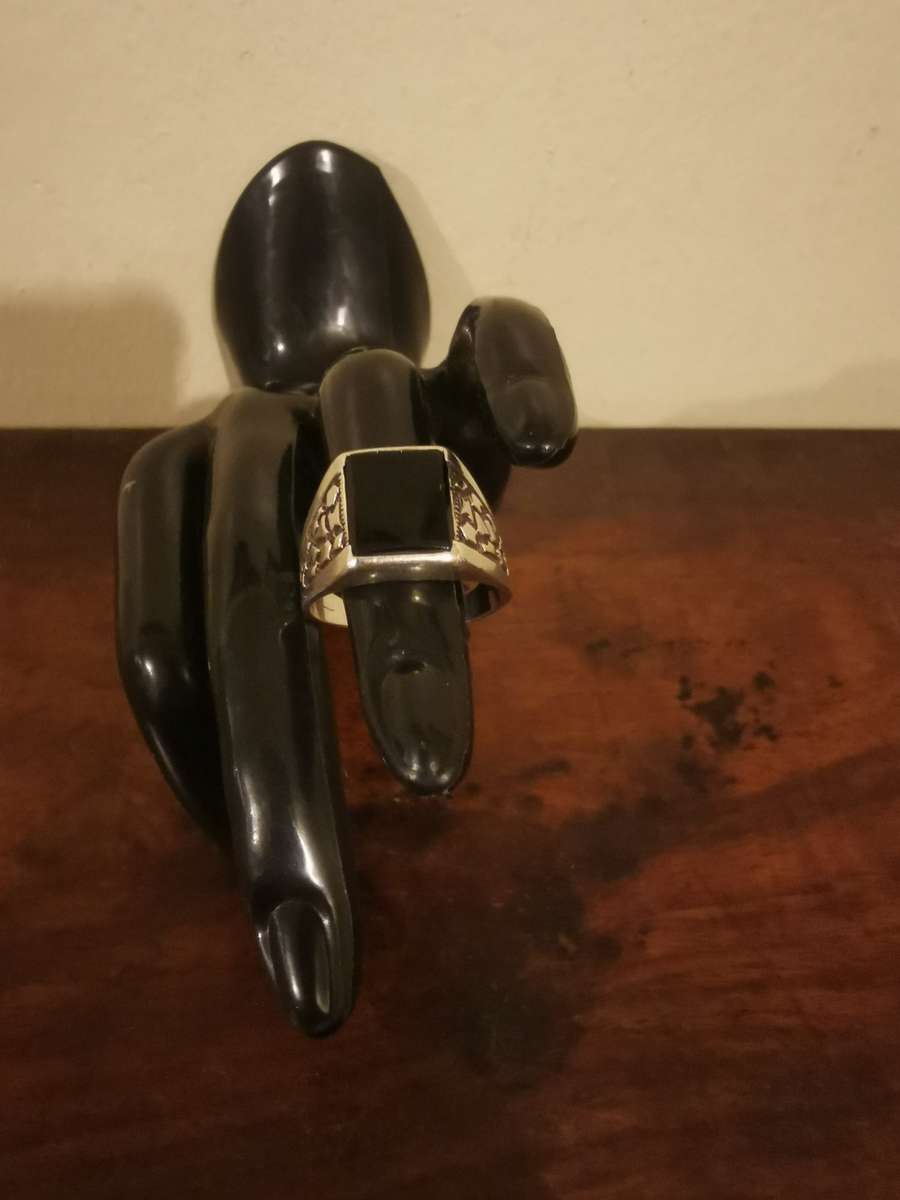 Astonishing Sterling Silver Men's Ring with a Large Black Stone