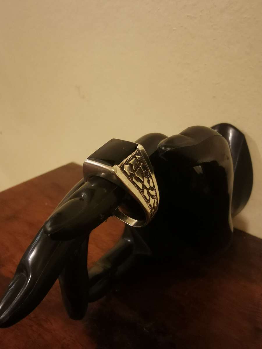 Astonishing Sterling Silver Men's Ring with a Large Black Stone