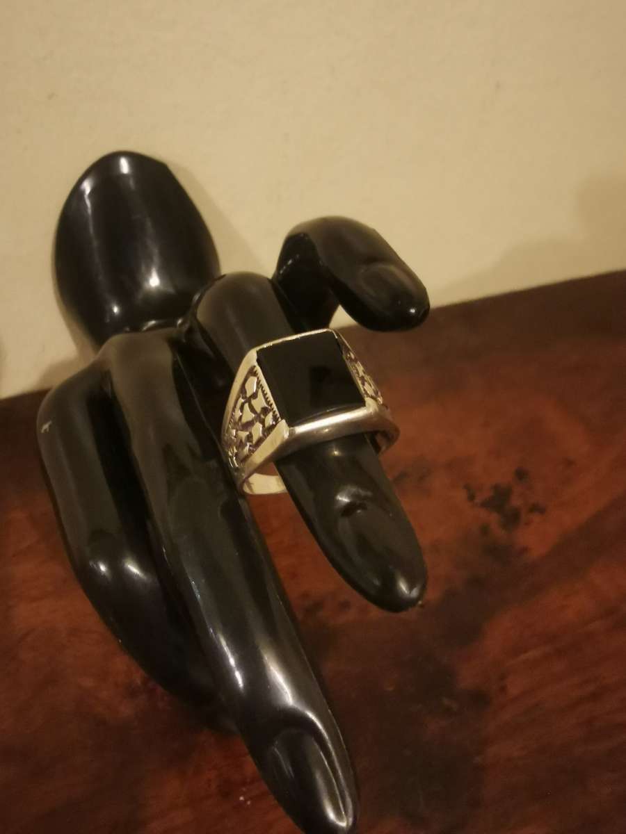 Astonishing Sterling Silver Men's Ring with a Large Black Stone