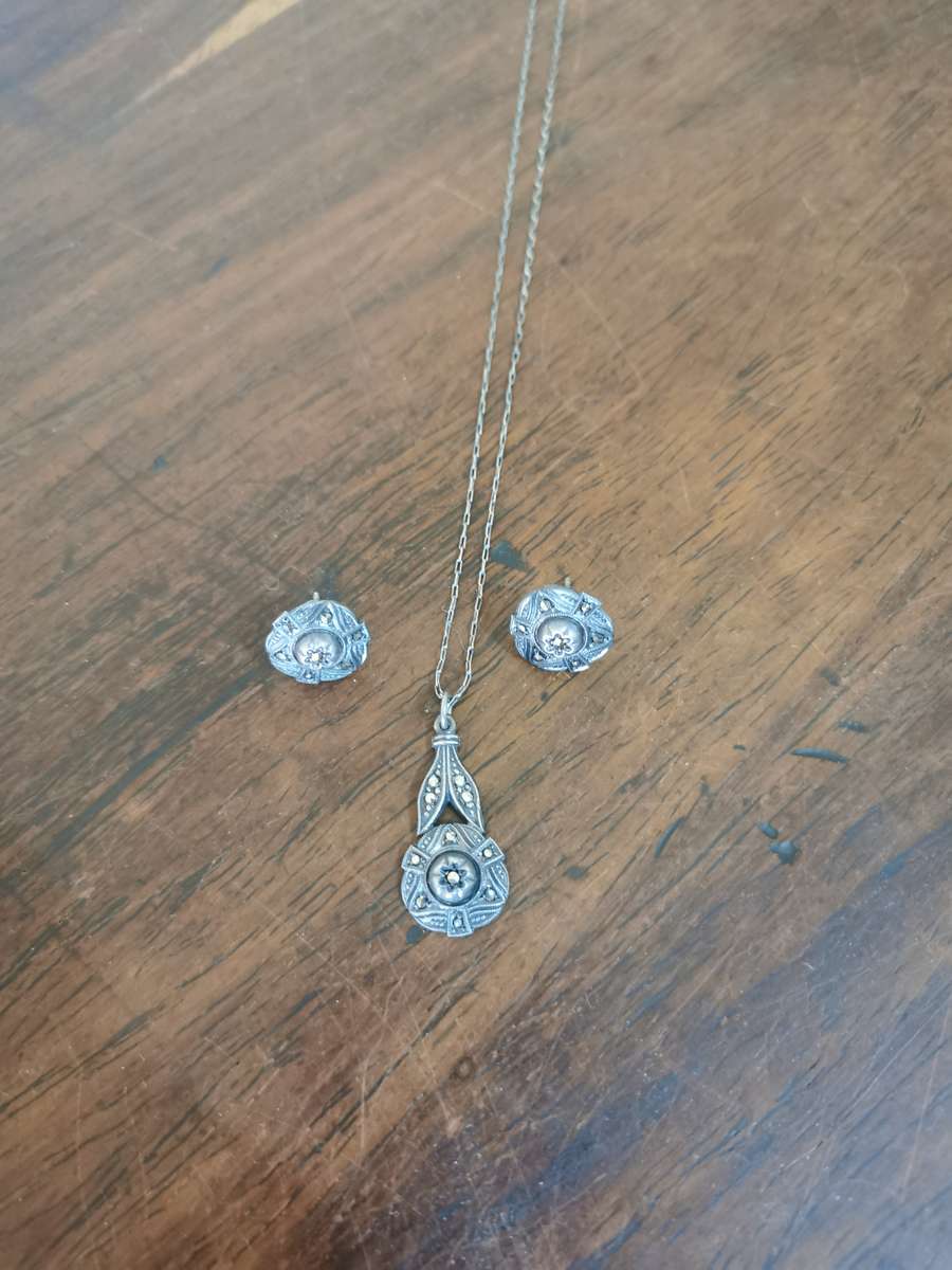 Antique Sterling Silver Necklace and Earring Set