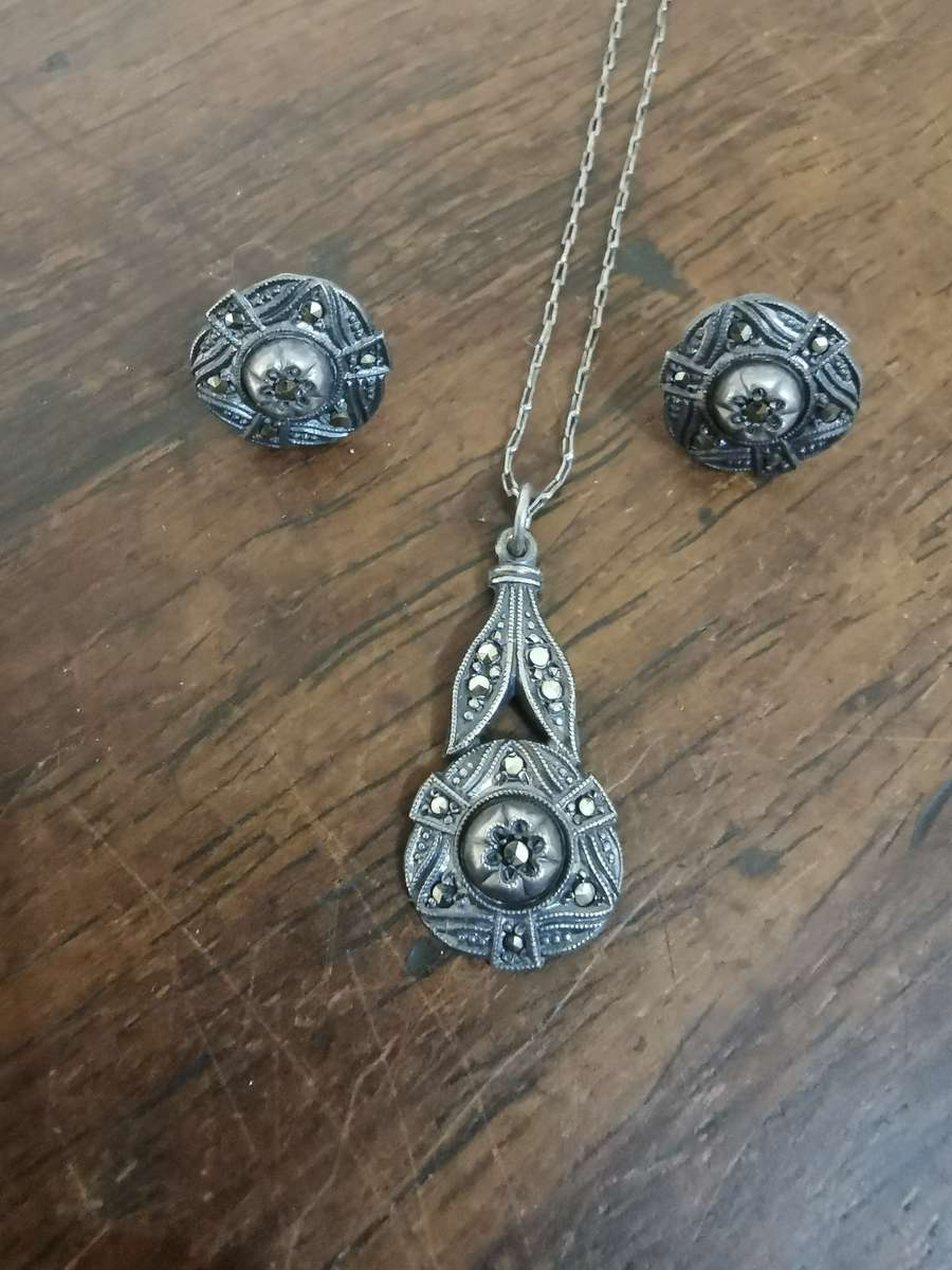 Antique Sterling Silver Necklace and Earring Set