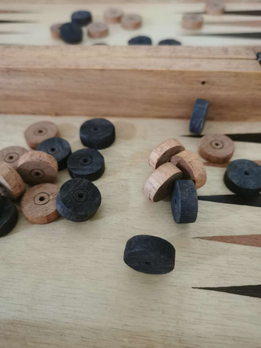 Chess and Backgammon Set in Wooden Carved Travel Case