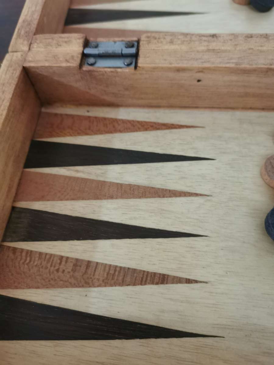 Chess and Backgammon Set in Wooden Carved Travel Case