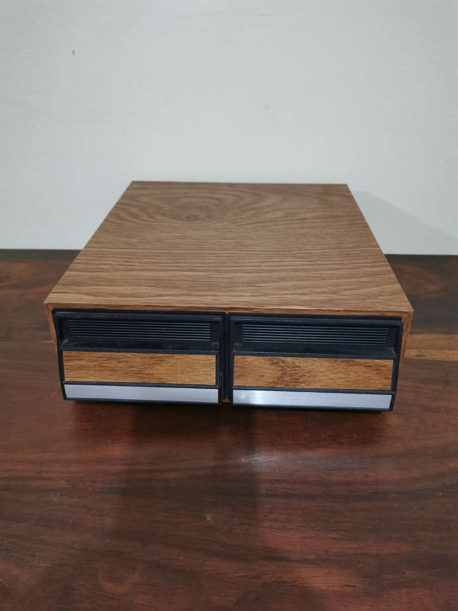 Vintage Tape Cassette Holder with Wooden Finish
