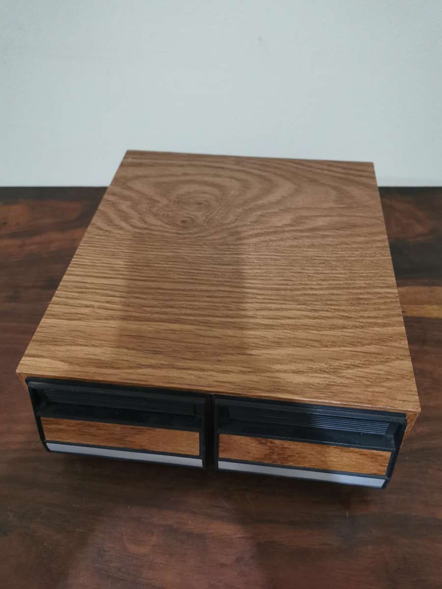 Vintage Tape Cassette Holder with Wooden Finish