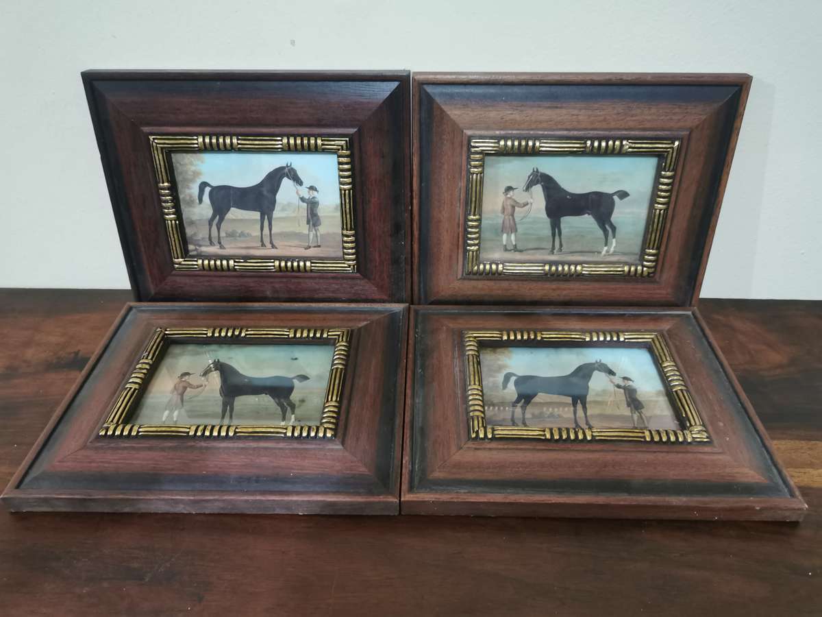 Beautiful Vintage Wood and Glass Framed Horse Portraits 22cmx27cm
