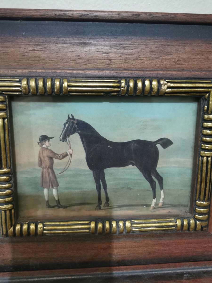 Beautiful Vintage Wood and Glass Framed Horse Portraits 22cmx27cm