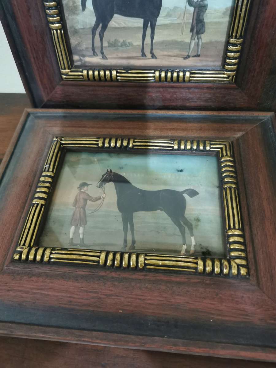 Beautiful Vintage Wood and Glass Framed Horse Portraits 22cmx27cm